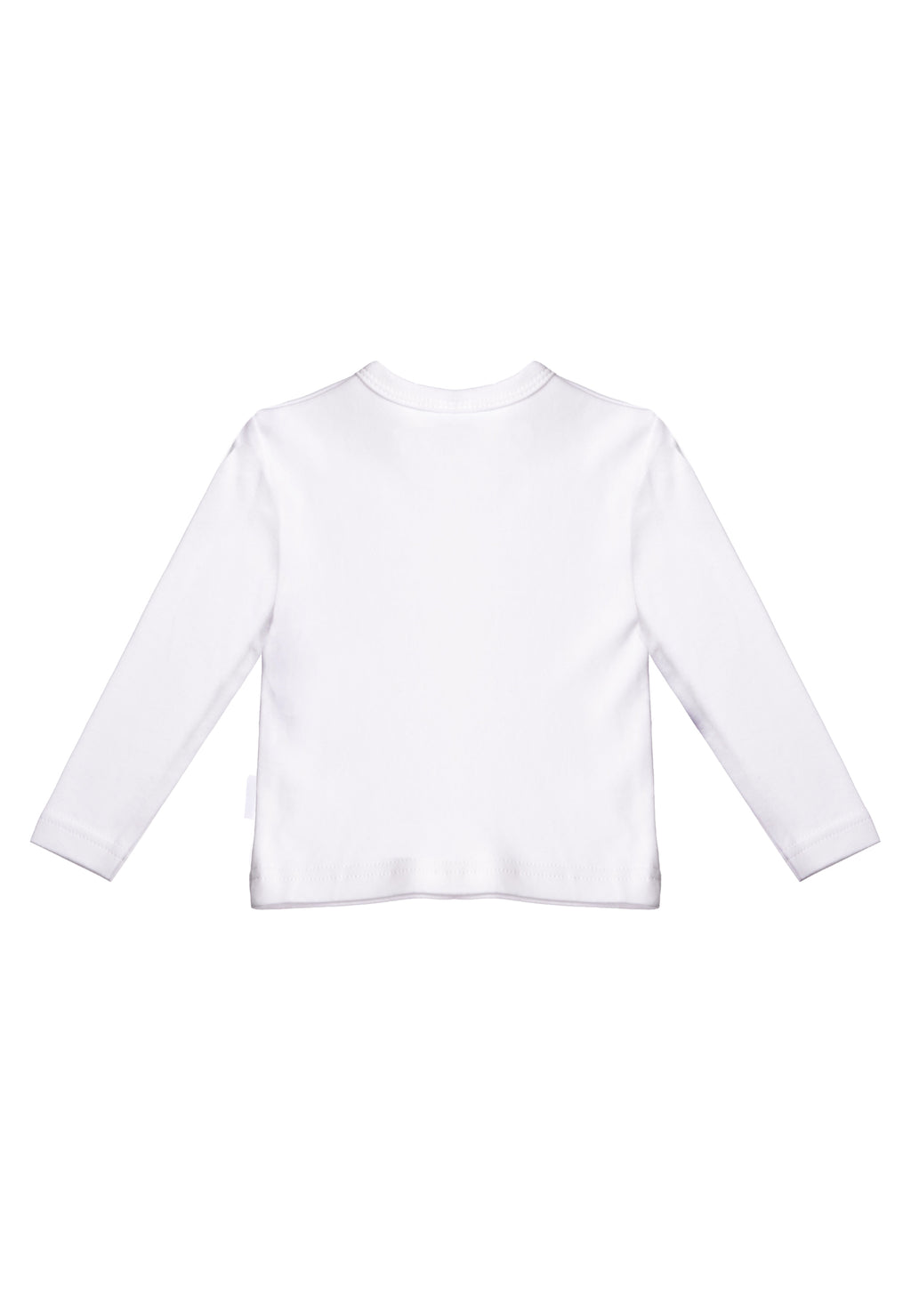 Langarmshirt in weiß mit praktischen Druckknöpfen auf der Schulter, für ein einfaches An,- und Ausziehen. Mit Birnen Print auf der Vorderseite.