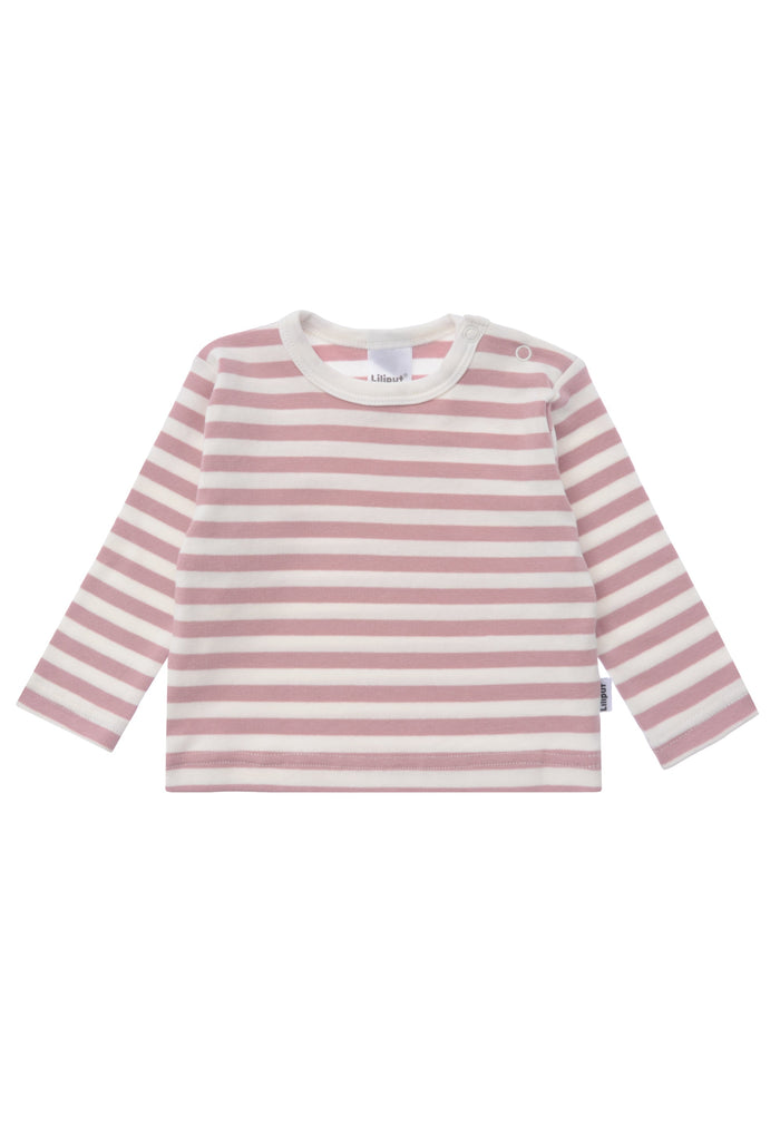 Langarmshirt in rosè und ecru gestreift.