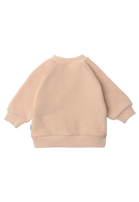 rückseite vom sweatshirt in beige mit dem druck von blaubeeren