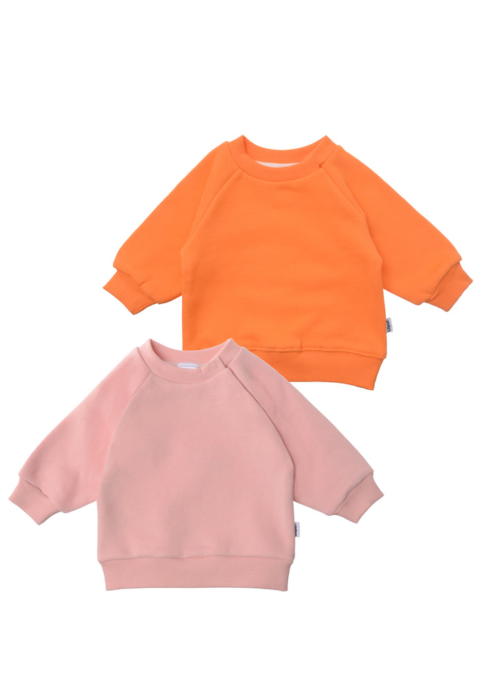 vorderseite von den 2 Sweatshirts in rosa und orange