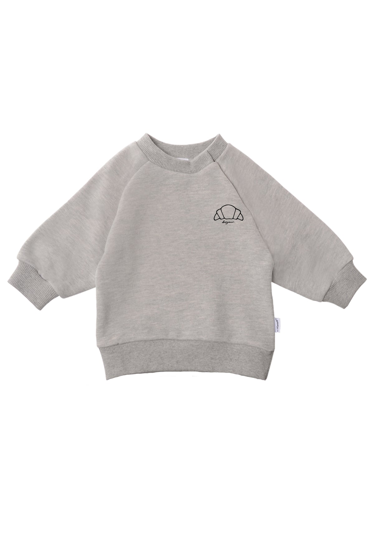 Sweatshirt in der Farbe graumelange und "Croissant" als Druck