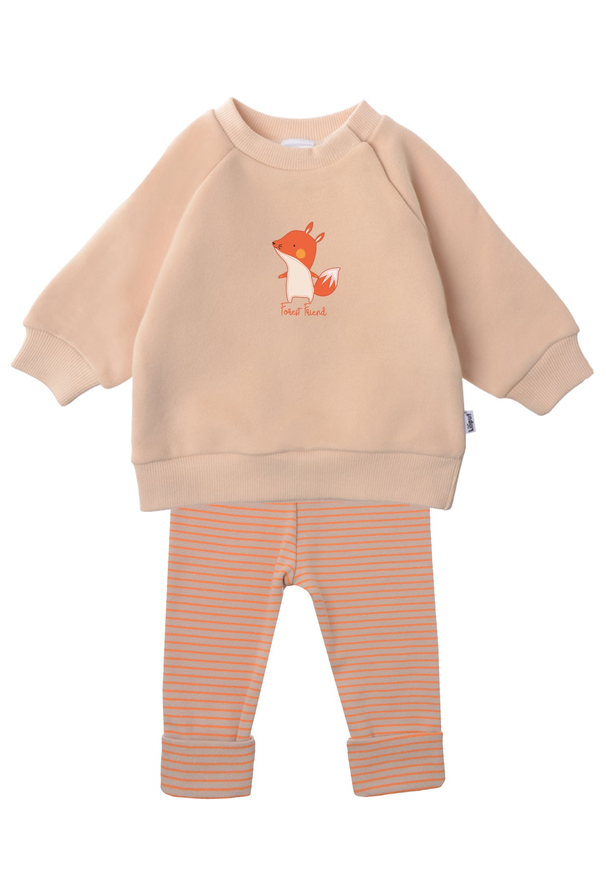 2tlg. Set mit Sweatshirt in beige "Fuchs" und beige/orange gestreifte Leggings