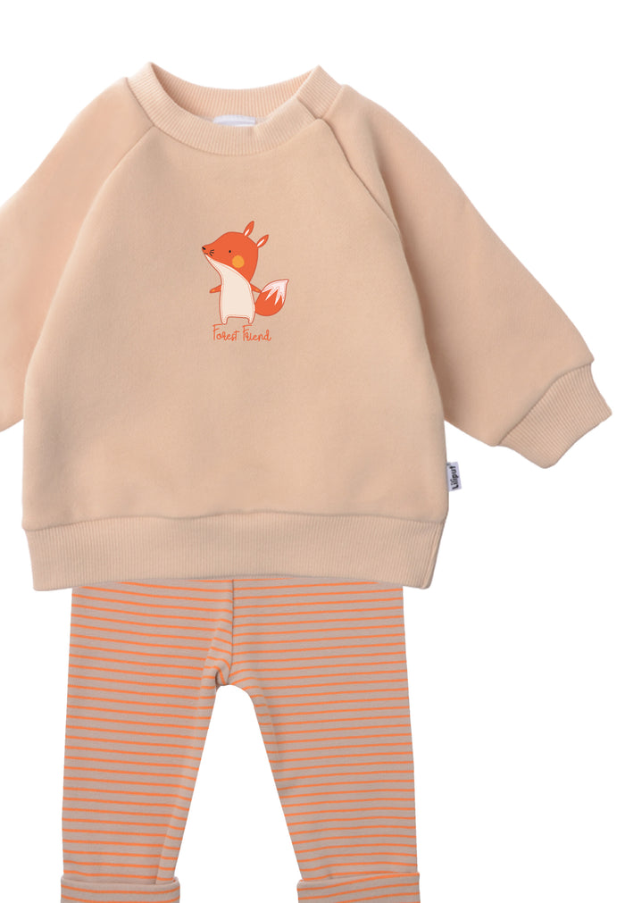 In Detail 2tlg. Set mit Sweatshirt in beige "Fuchs" und beige/orange gestreifte Leggings