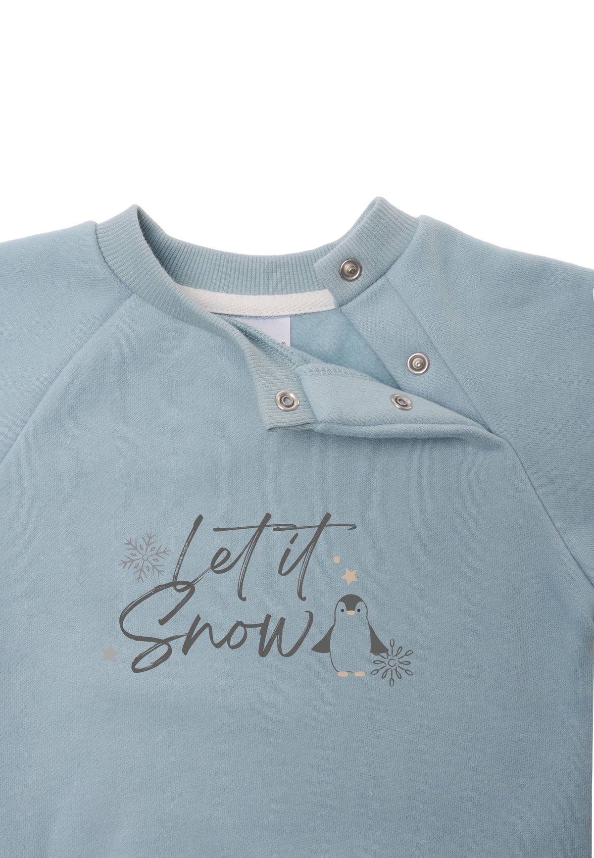 Detailansicht des niedlichen Winter Sweatshirts in hellblau.