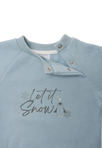 Detailansicht des niedlichen Winter Sweatshirts in hellblau.