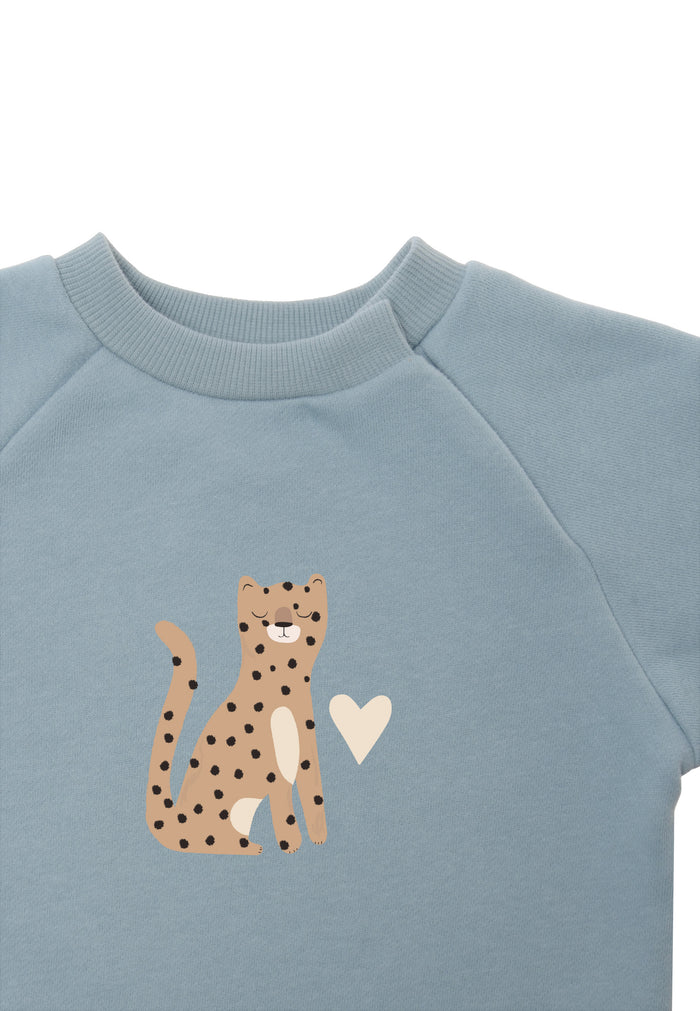 Detailansicht des weichen Sweatshirts mit Raglanärmeln und versteckten Druckknöpfen für die Größen 62/68-86/92.