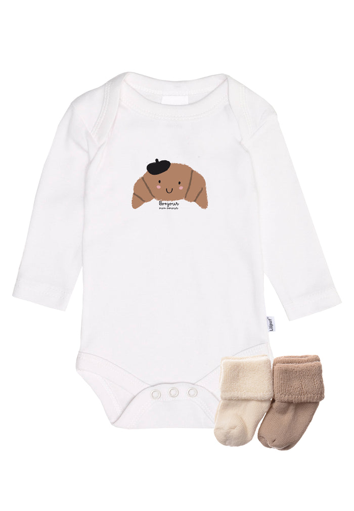 3-teiliges Set, Langarmbody Croissant