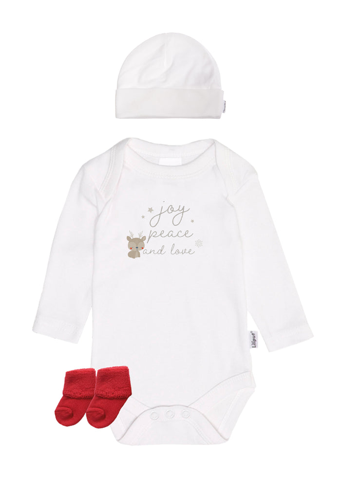 3teiliges Baby Weihnachtsset mit Socken, Body und Söckchen.