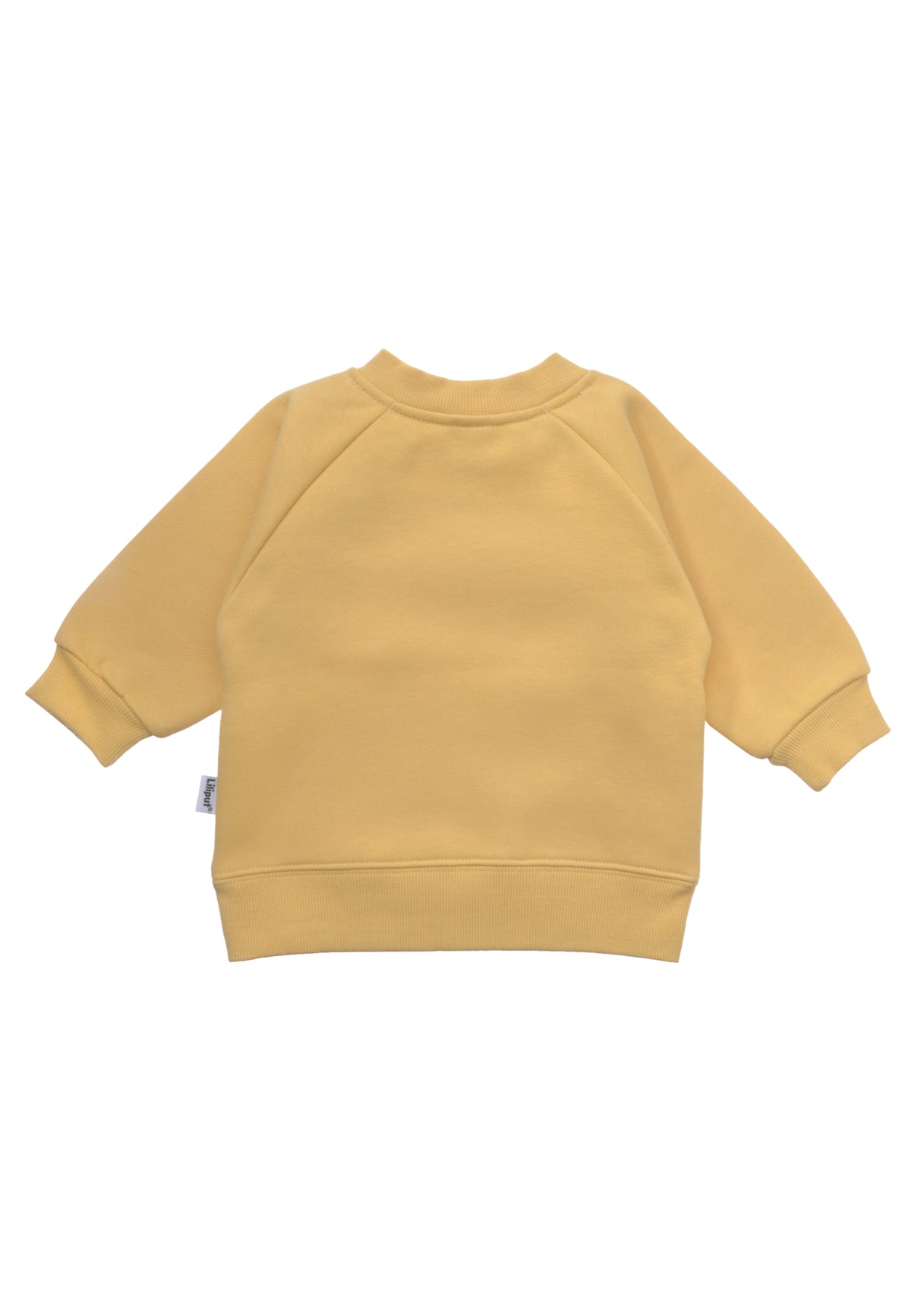 Rückansicht des Sweatshirts in gelb.
