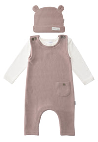 Ribstrickset 3-teilig in braun
