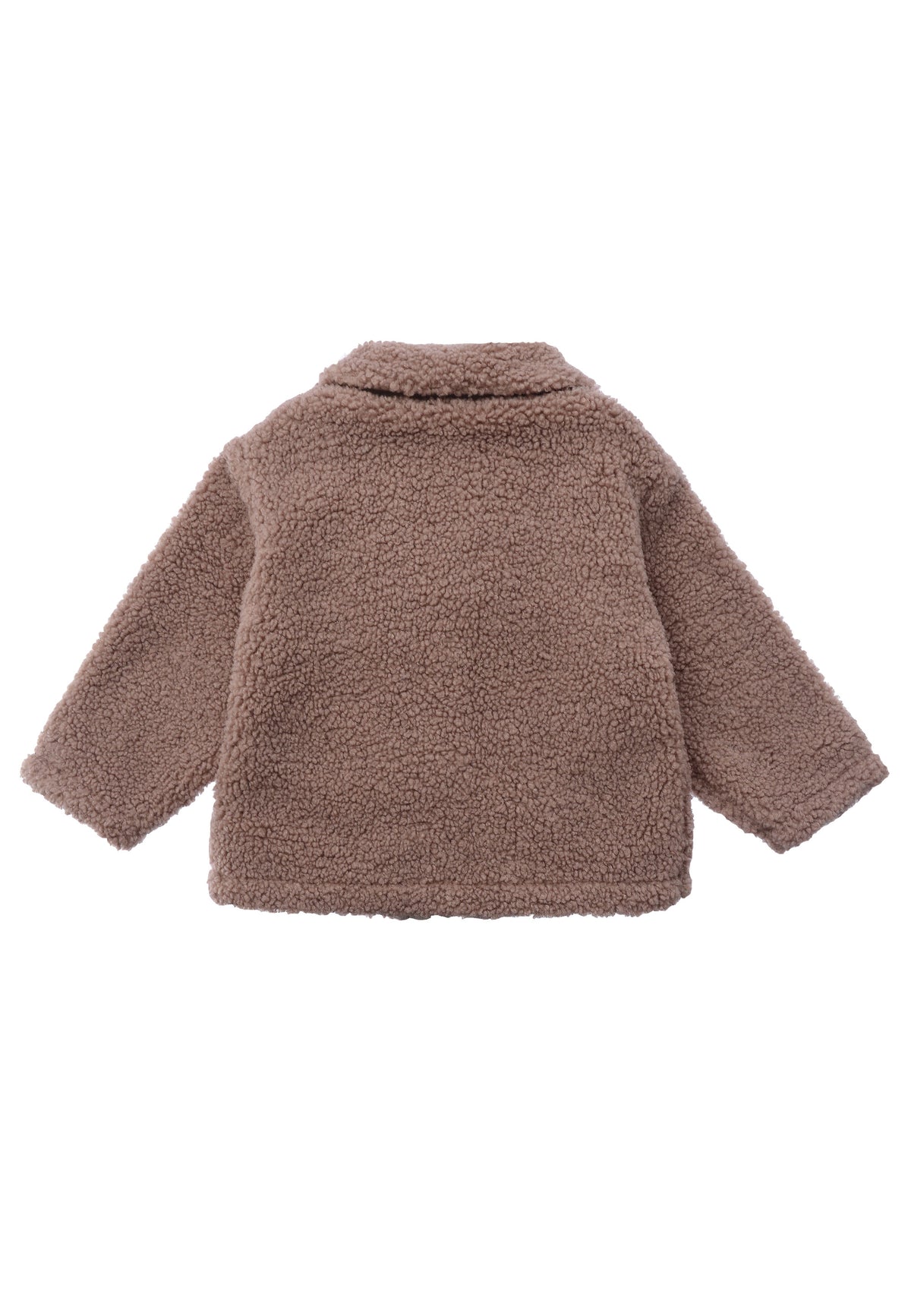 Rückseite der wunderschönen Bouclèfleece Jacke in altrosa im lässigen Overshirt Look.