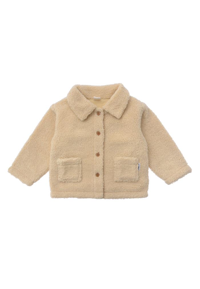Bouclèfleece Jacke in der Farbe creme.