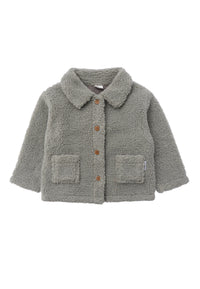 Bouclèfleece Jacke in zartem grün. Mit aufgesetzten Taschen, Knöpfen und einem coolen Kragen.