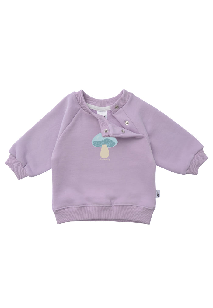 Praktische Druckknöpfe erleichtern das An,- und Ausziehen des Sweatshirts für die Größen 62/68-86/92.