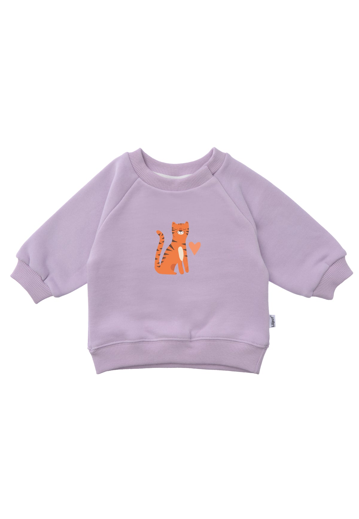 Sweatshirt in flieder mit Raglanärmeln und Tiger Print.