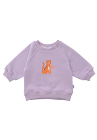 Sweatshirt in flieder mit Raglanärmeln und Tiger Print.