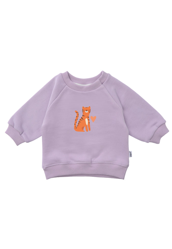 Sweatshirt in flieder mit Raglanärmeln und Tiger Print.