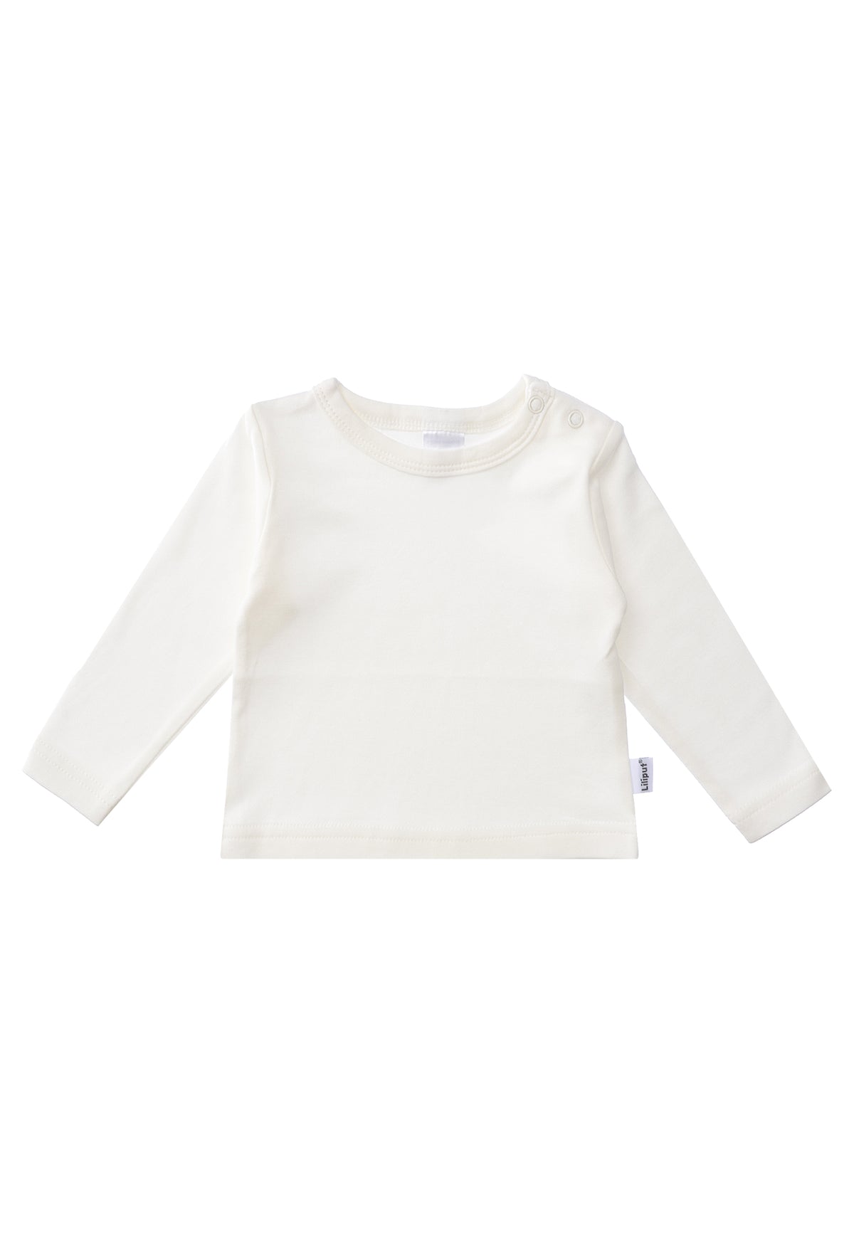 Das weiße Langarmshirt ist aus 100% Baumwolle gefertigt.