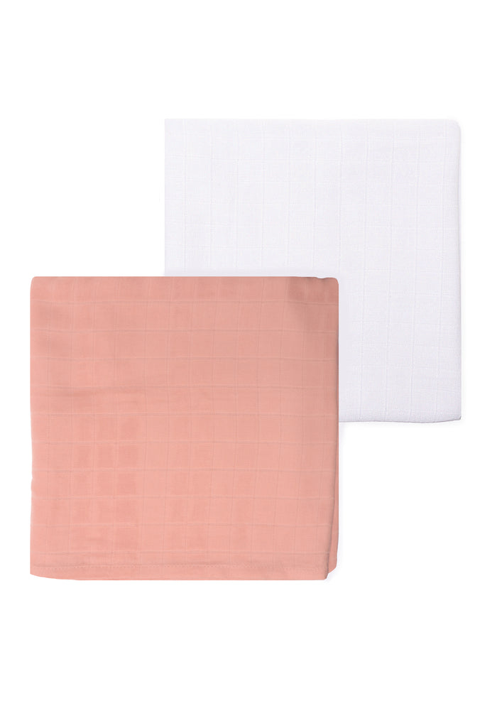 Doppelpack Musselintücher in Bambusviskose und Baumwollqualität. Farben: weiß und apricot.