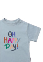 Detailfoto hellblaues T-Shirt mit Print "oh happy day"