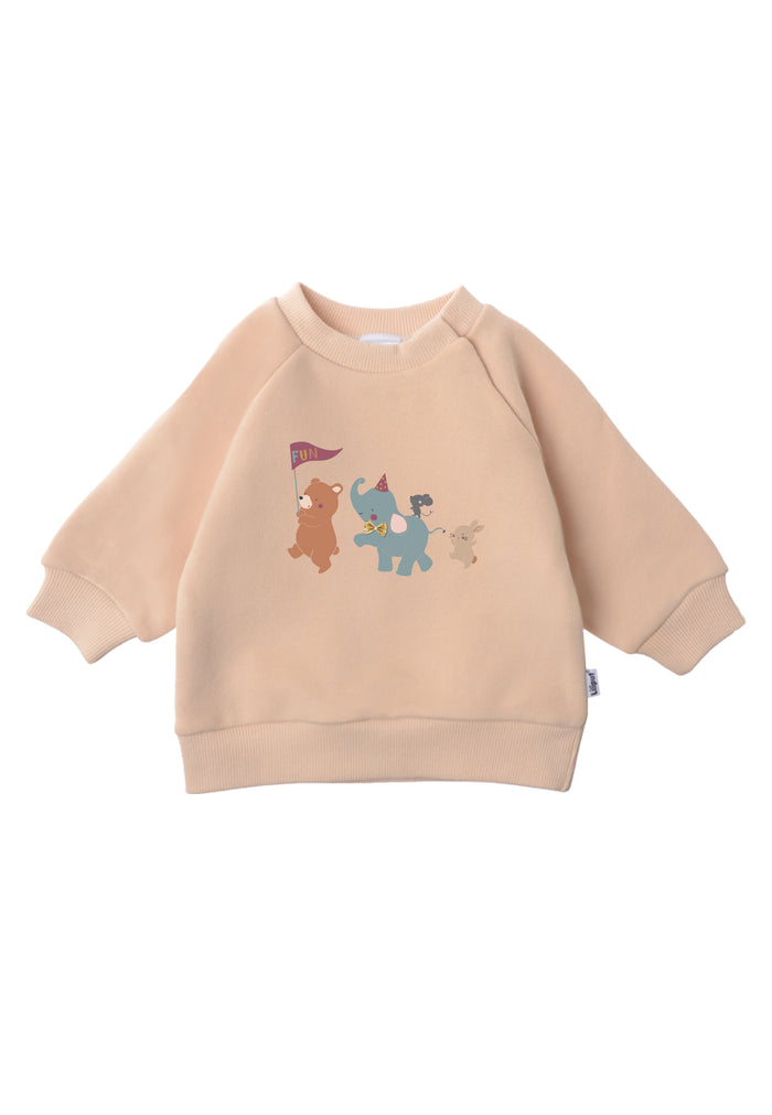 Sweatshirt in beige mit Print "Tiere"