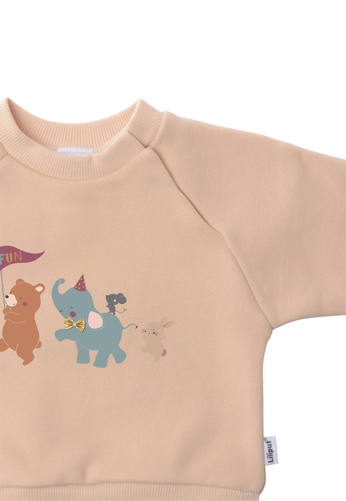 Detailfoto Tierchen Print mit Bär, Elefant, Maus und niedlichem Hasen.