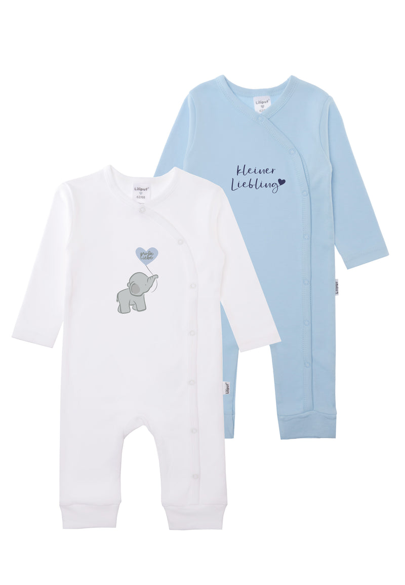 2er Pack Baby Overalls hellblau/ weiß mit Print aus Bio-Baumwolle – Liliput