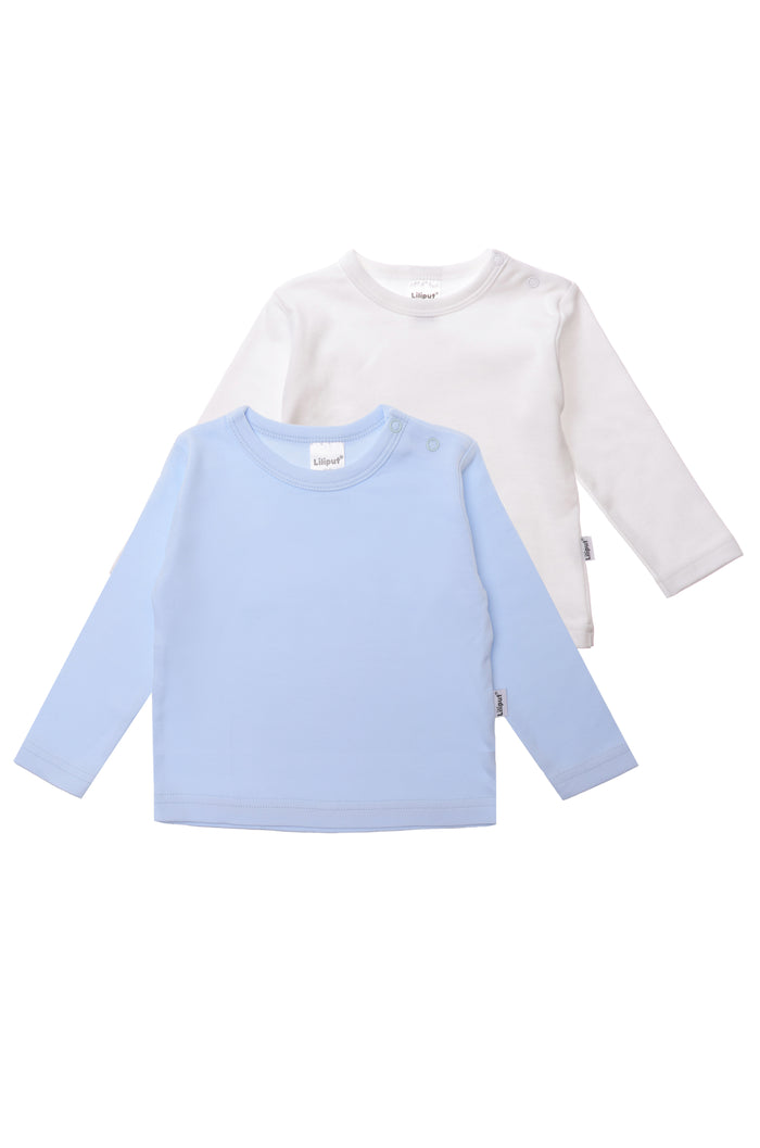 Doppelpack Langarmshirt in hellblau und weiß.