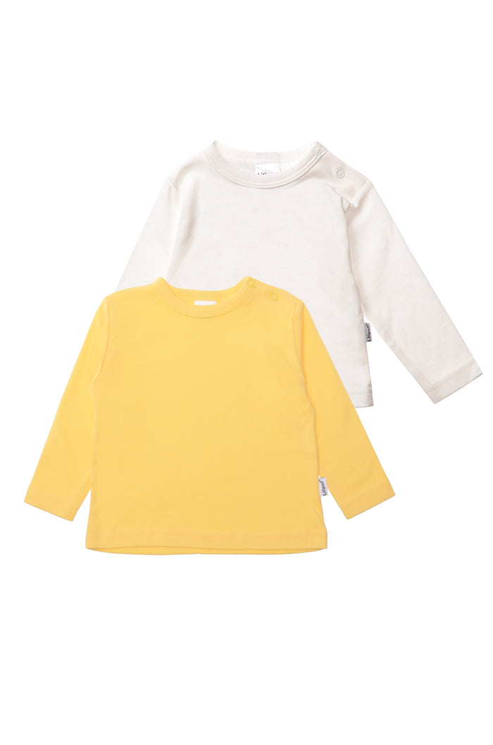 Doppelpack Langarmshirts in ecru und gelb.