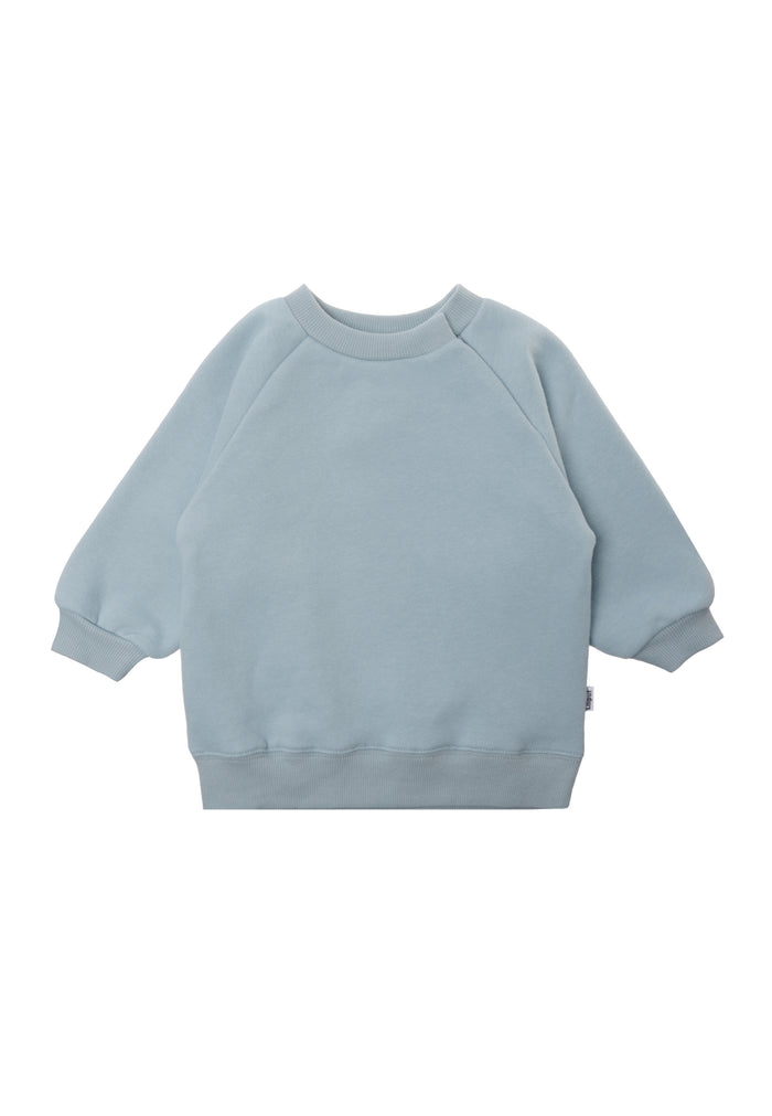 Sweatshirt in hellblau mit Raglanärmeln und weichen Ribbündchen.