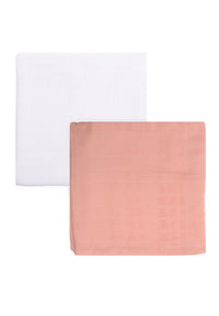 Rückseite der beiden Musselintücher in apricot und weiß.