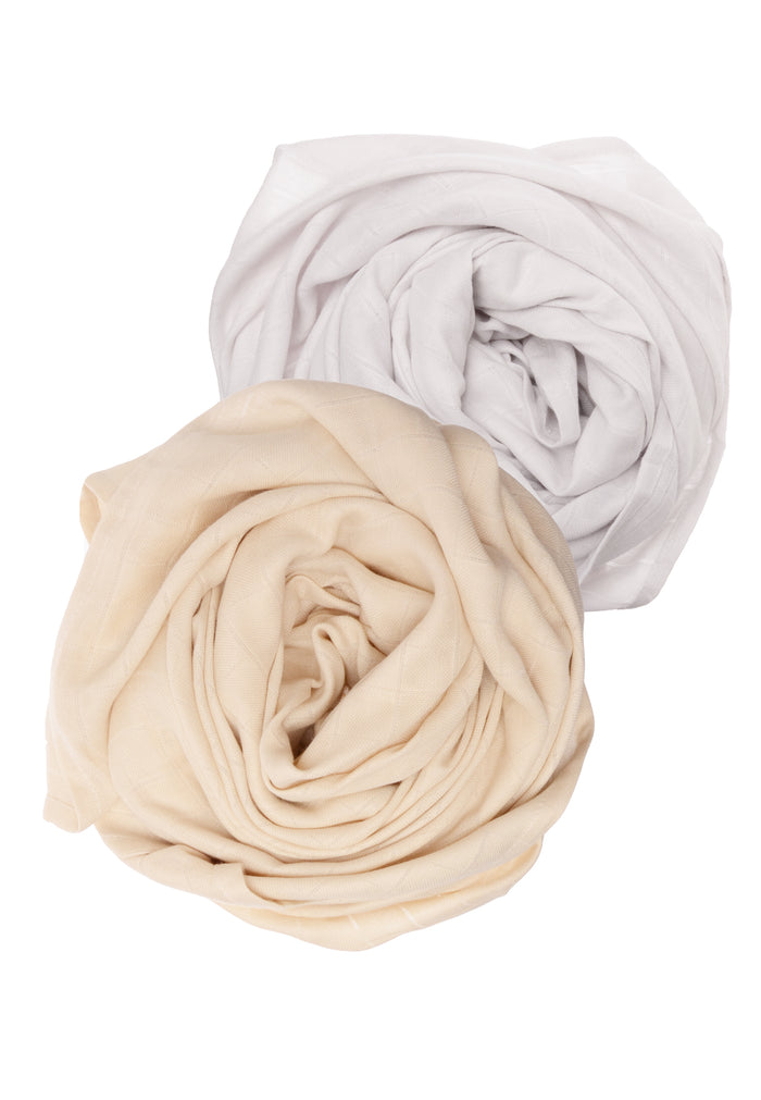 Musselintücher aus Bambus Viskose und Baumwolle in beige und grau