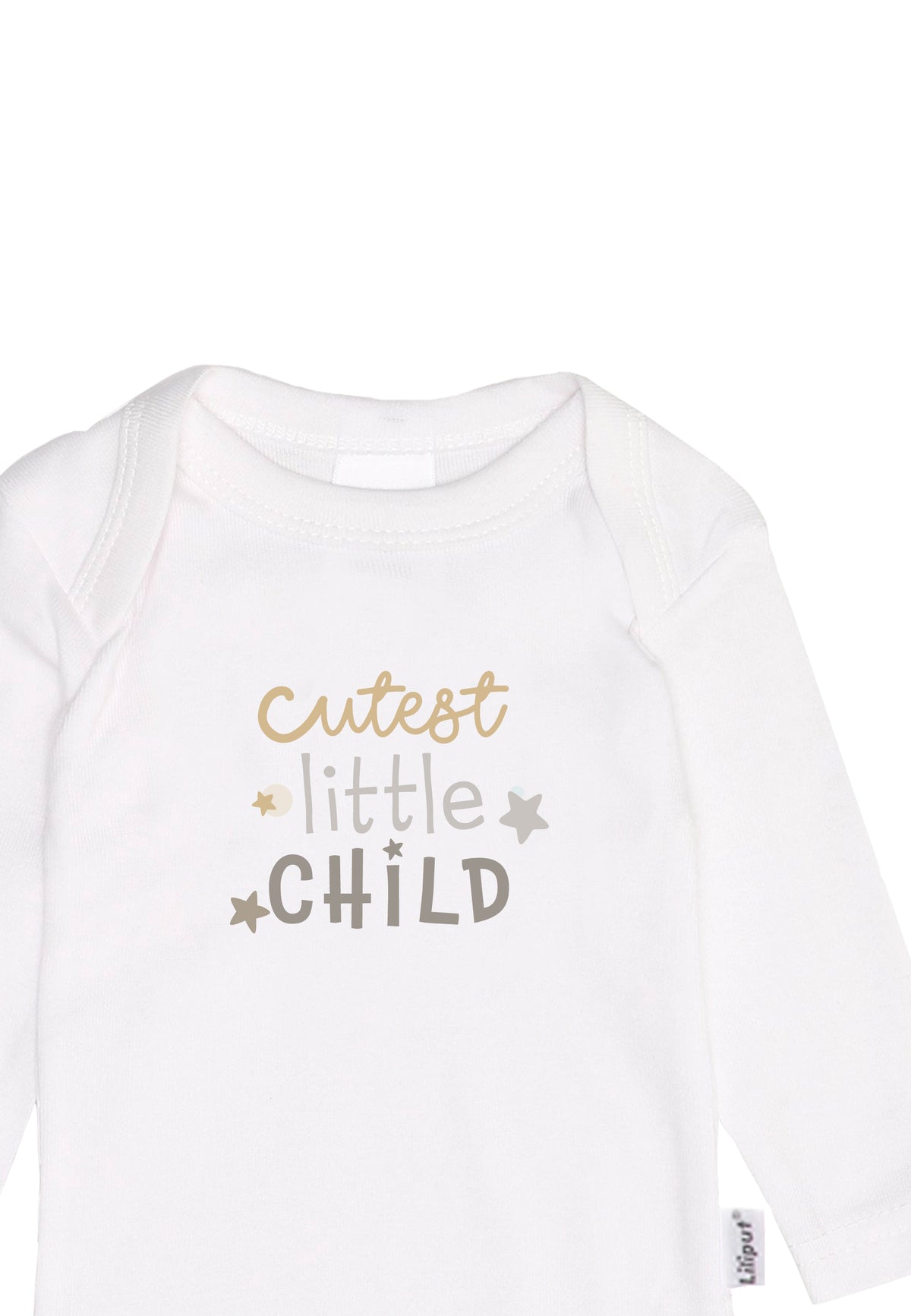 Detailaufnahme Amineckbody Langarm mit Print "cutest little child".