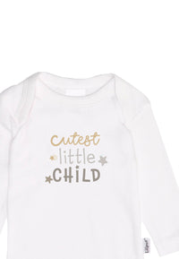 Detailaufnahme Amineckbody Langarm mit Print "cutest little child".