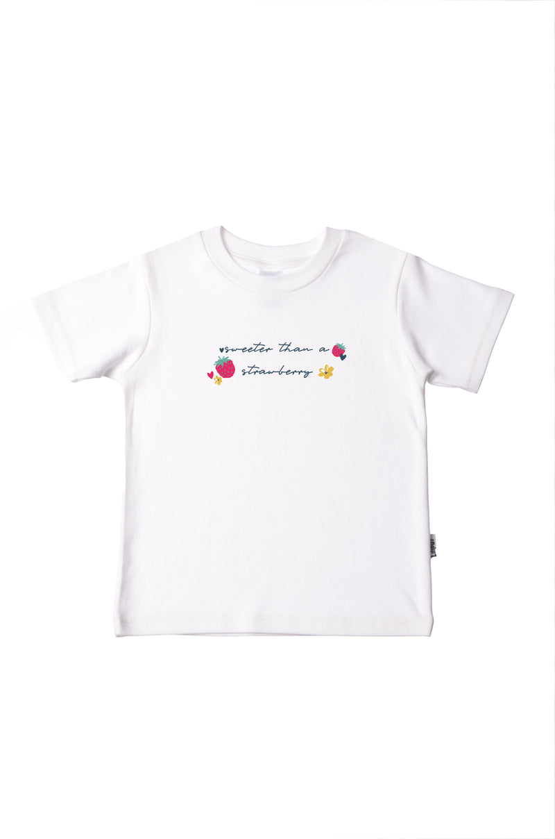 Lustiges Kinder Bio-Baumwoll T-Shirt in weiß mit Erdbeeren Aufdruck –  Liliput | T-Shirts