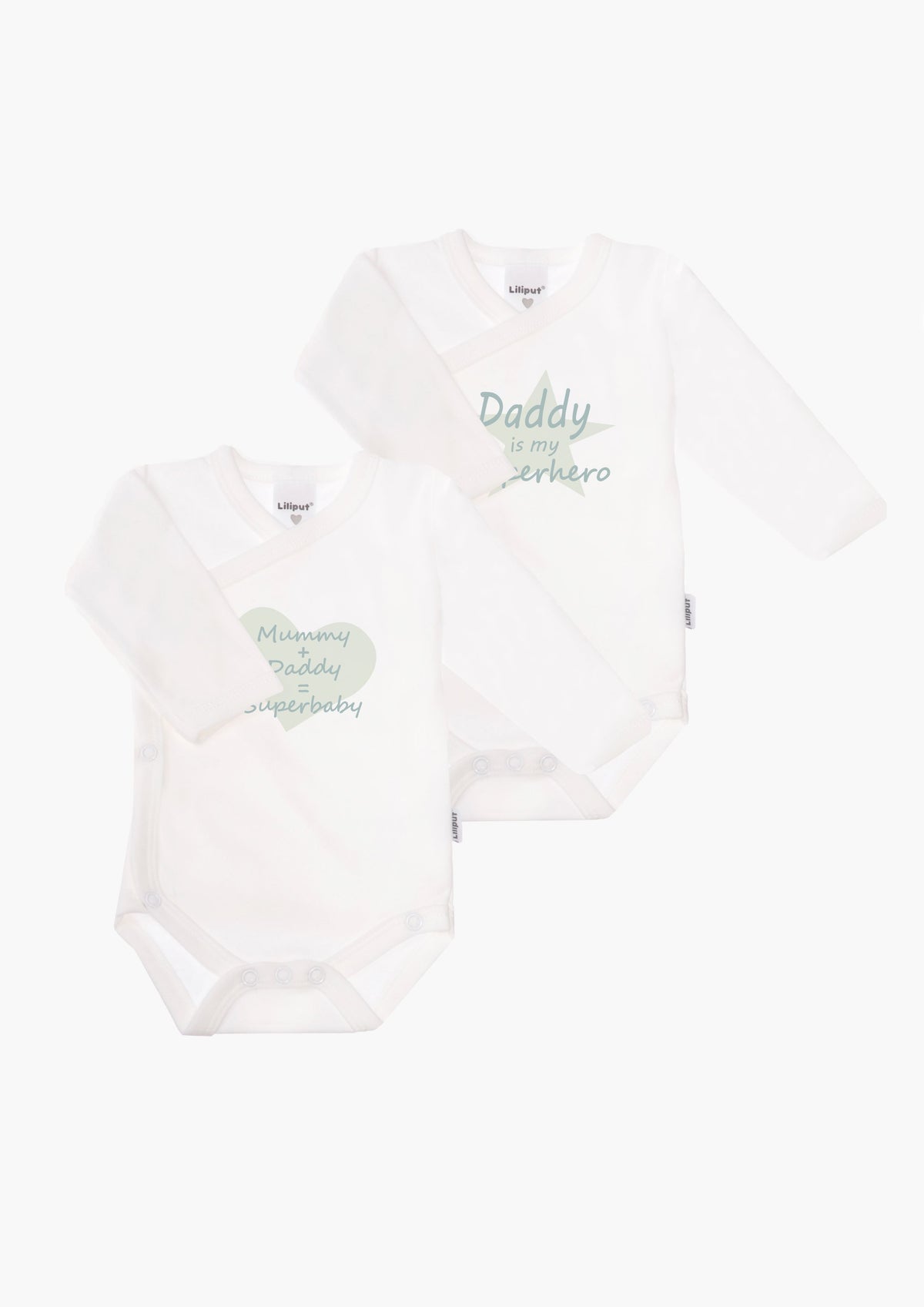 2er-Pack Langarm-Wickelbodys mit "Superhero Daddy"