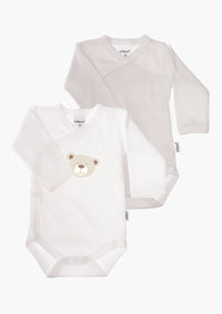 2er-Pack Langarm-Wickelbodys in gestreift und mit Teddy