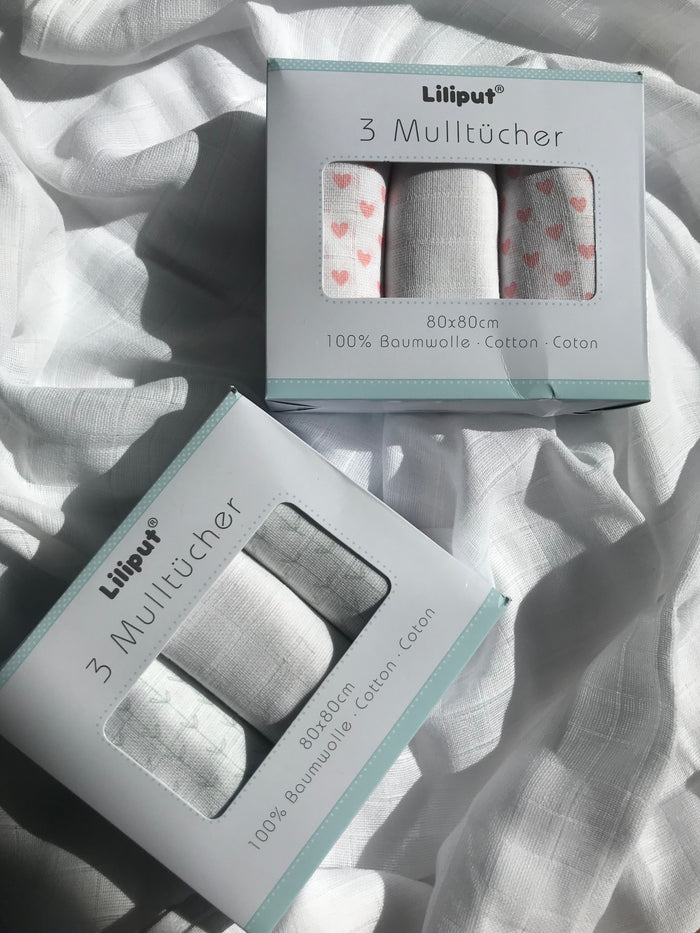 3er-Pack Mullwindeln mit Blätter-Druck