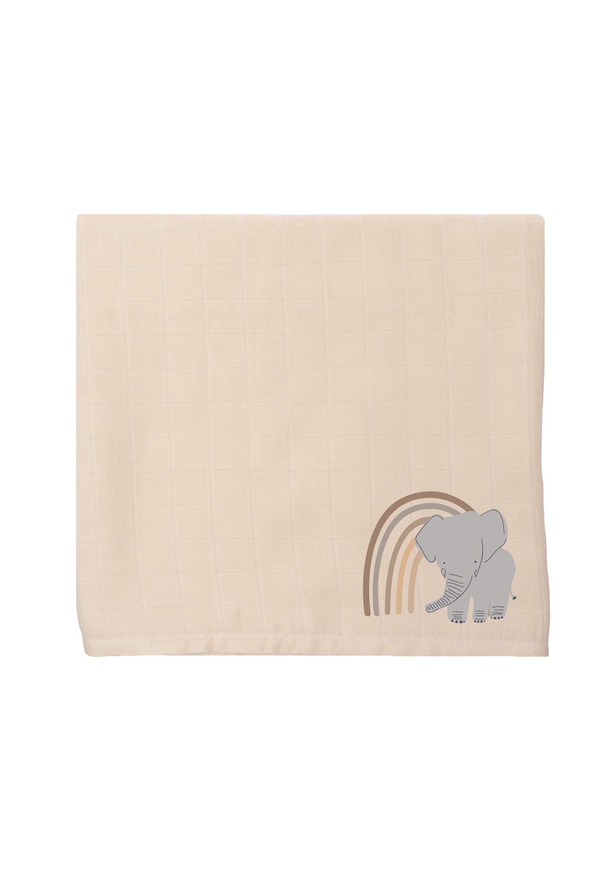 Musselintuch in beige mit grauem Elefanten Print.