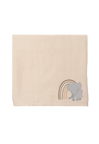 Musselintuch in beige mit grauem Elefanten Print.