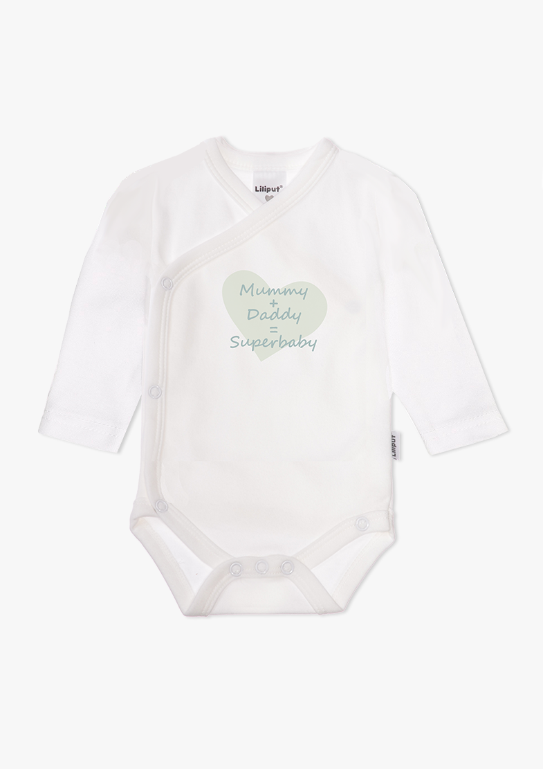 2er-Pack Langarm-Wickelbodys in gestreift und mit "Superbaby"