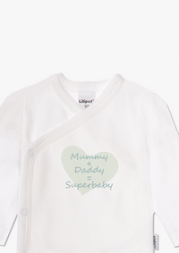 2er-Pack Langarm-Wickelbodys in gestreift und mit "Superbaby"