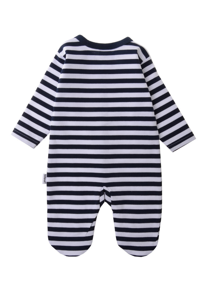 Rückseite des praktischen Overalls mit Füßen.