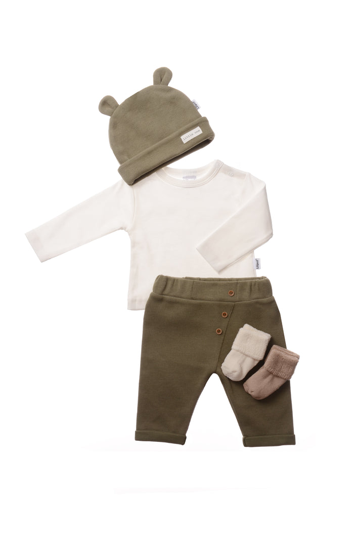 Rib-Strick-Set mit Hose in olive, 5-teilig