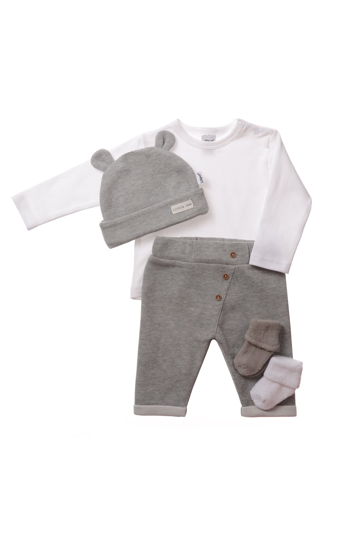 Rib-Strick-Set mit Hose in grau, 5-teilig