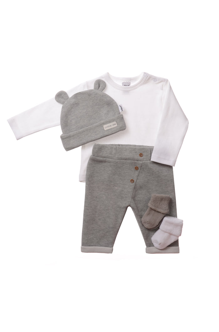 Rib-Strick-Set mit Hose in grau, 5-teilig