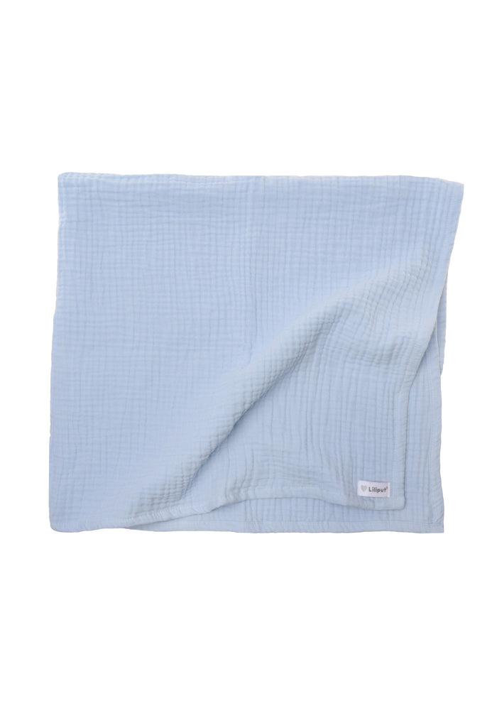 Wunderschöne Musselindecke in blau in den Maßen 80x85cm