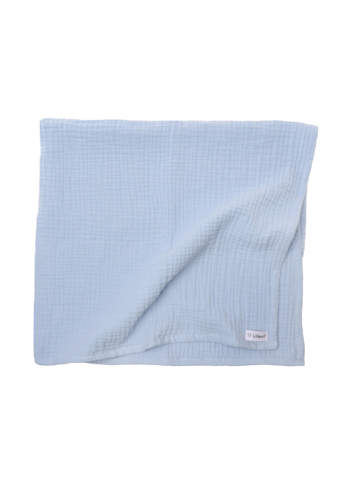 Wunderschöne Musselindecke in blau in den Maßen 120x85cm