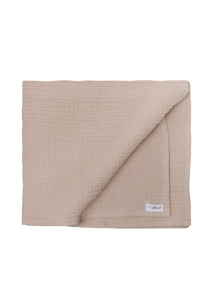 Musselindecke in braun in 80x85cm.