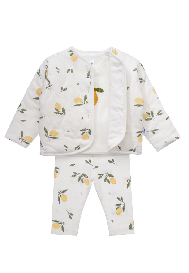 3-teiliges Kinderset Little Lemon – Jacke, Shirt & Leggings mit Zitronenprint